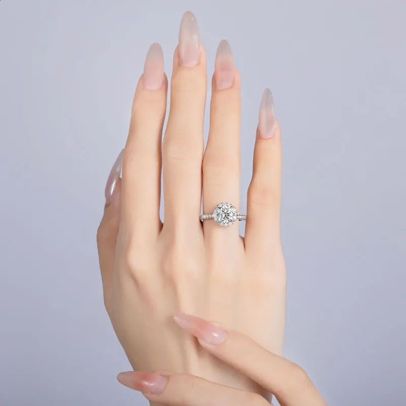 DEZO all silica female halo engagement ring with a total of 2.75ctw solid 925 silver circular cut VVS1 D color GRA certificate 240924