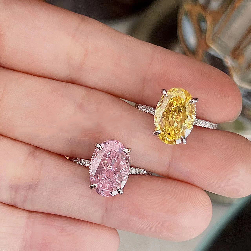 Sterg Sier Oval Pink Moissanite Dia Eternity Wedding Engagement Band Ring