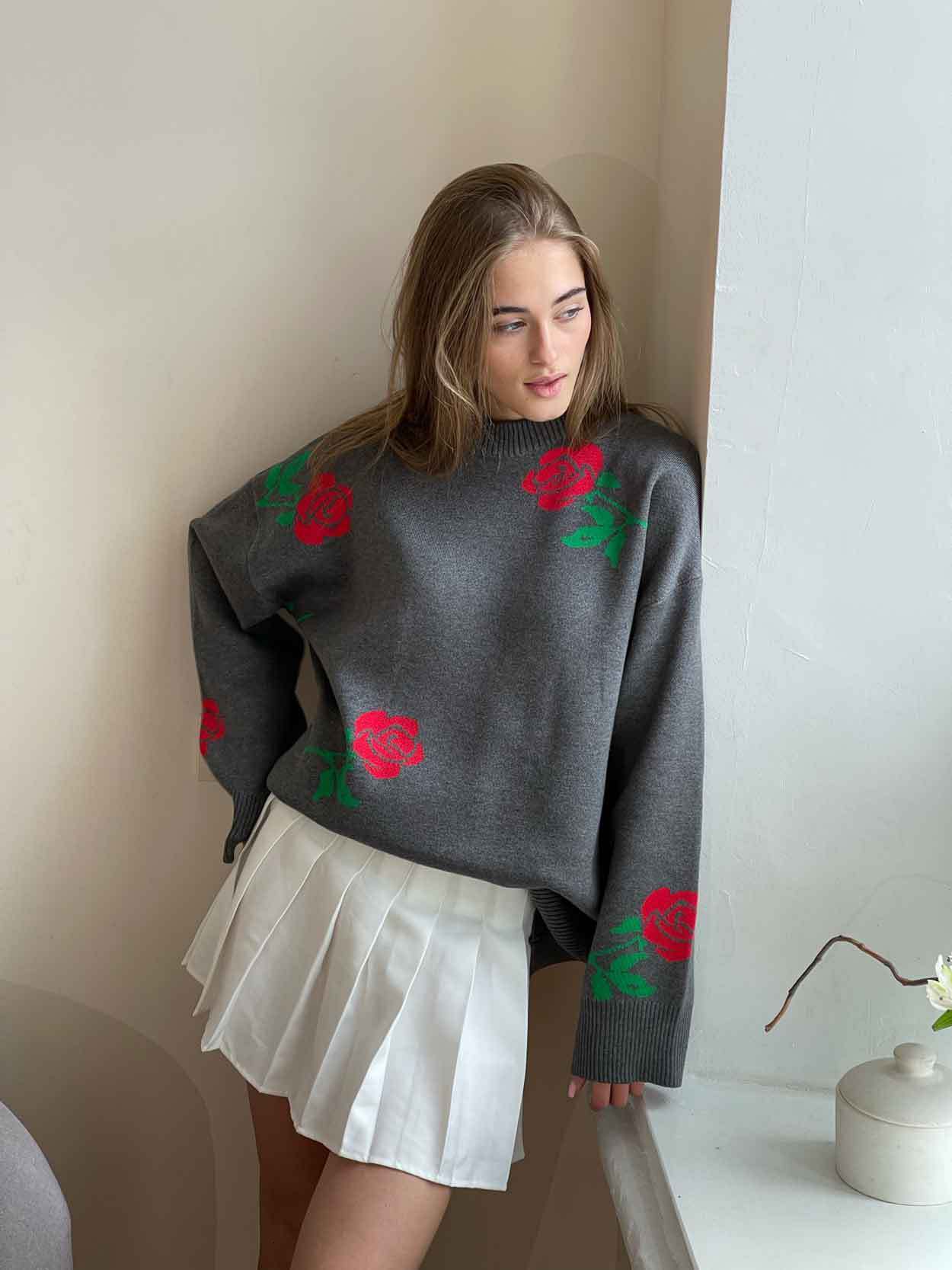OMCHION Sweater 2024 Fall Korean Style Knitwear Rose Print Sweaters New Loose Winter Clothes Women