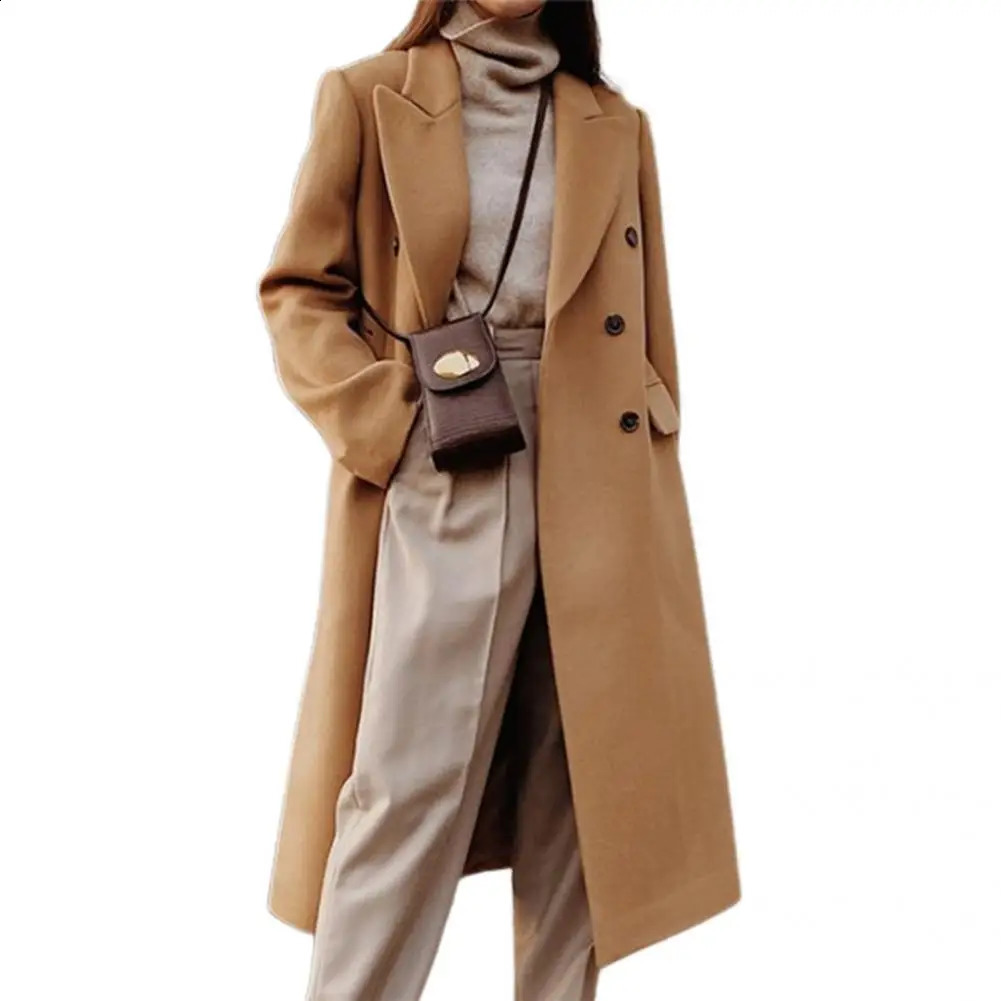 Overcoat Solid Color Loose Women Coat Long Sleeve Casual Woolen Coat Lapel Female Clothing 240919