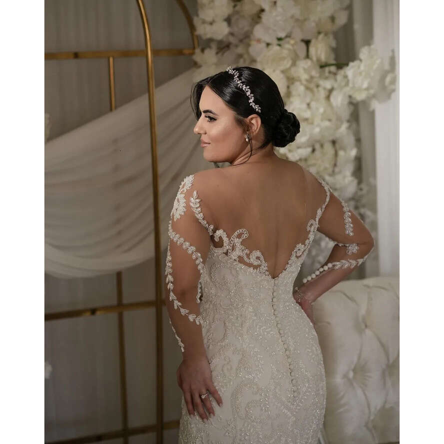 Wedding Lace Vintage Mermaid Dress 2024 Full Sleeve Jewel Neck Sexy Backless Boho Dresses Bridal Gowns Robe De Mariage Vestido Novia