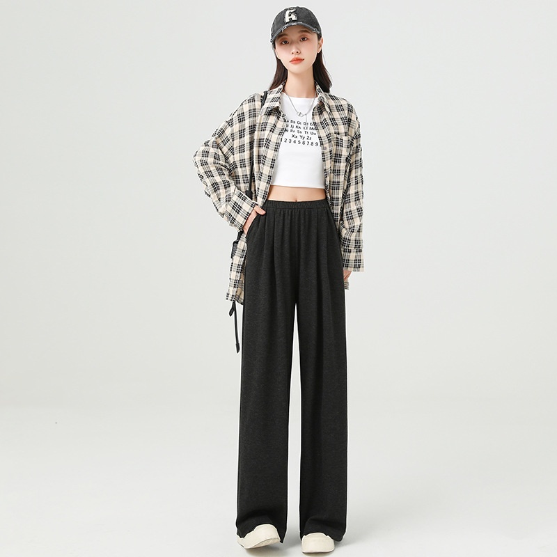 Glutinous rice women's 2024 spring and autumn new lazy style hanging feeling high waist small figure floor wide straight leg pants