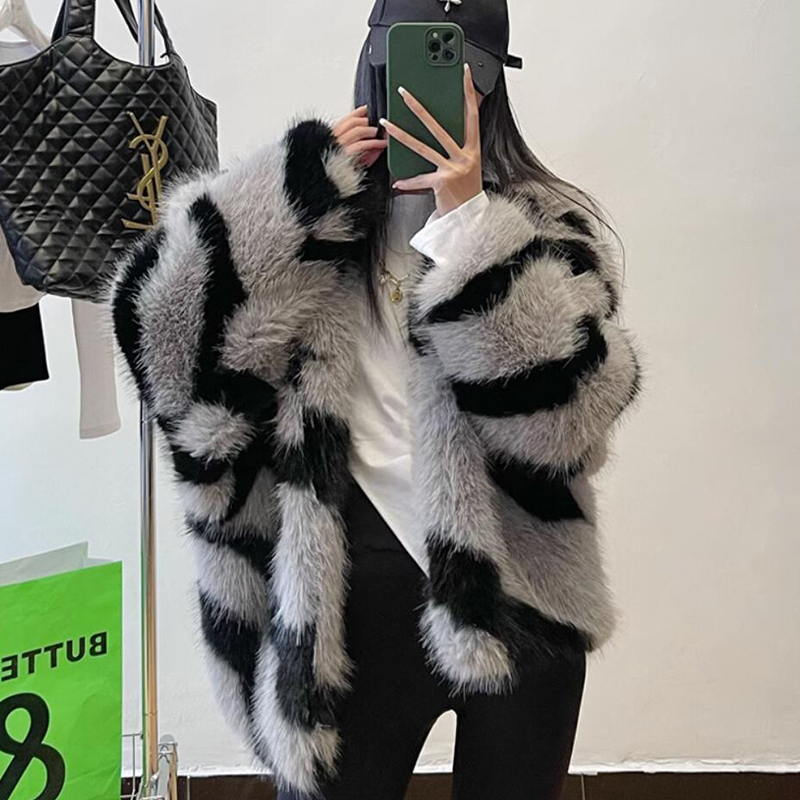 Oversized Hooded Fox Overcoat Women Baggy Faux Fur Jacket Thick Coat Warm Outwear For Girls Y2k Cool Street Winter