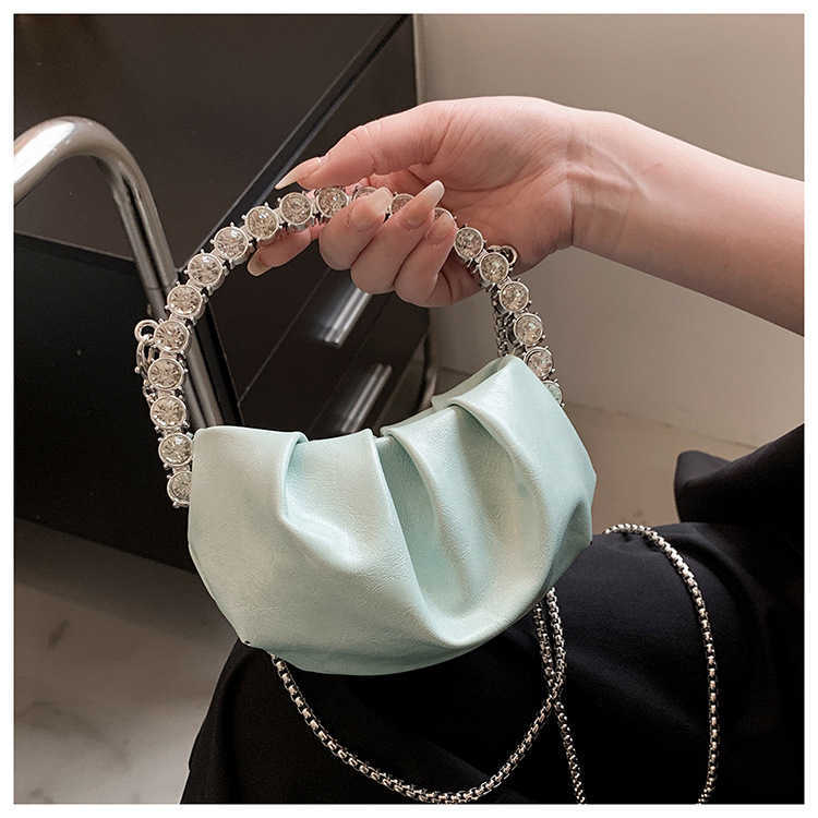 Clutch Bag Womens Bag New Fashionable Designer Bag Small Popular Pleated Cloud Dinner Bag With Diamond Inlaid Handheld Crossbody 240920