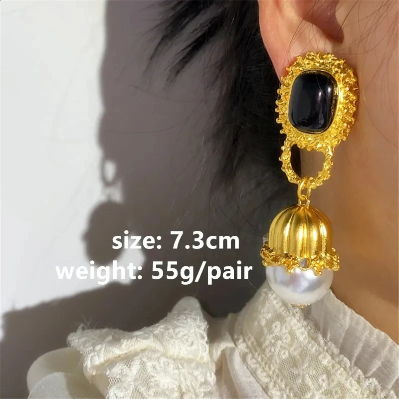 heart-shaped flower pearl metal stud earrings geometric resin round gold womens retro franc jewelry 240925