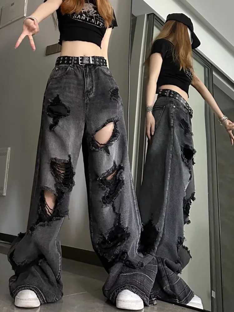 Niche Design Jeans High Street Heavy Industry Wide Leg Pants High-end Floor Length Pants Trendy Brand Womens JeansX2409