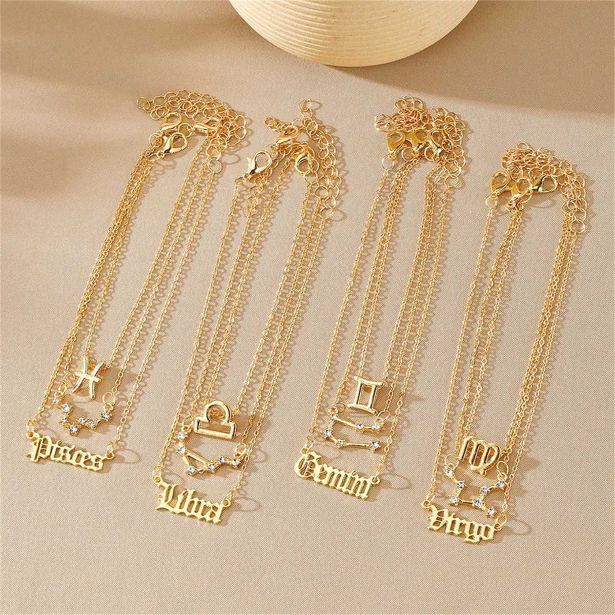 3Pcs/Set 12 Constellation Anklets For Women Gold Color Zodiac Signs Ankle Bracelet Barefoot Chain Summer BirtHDay Party JewelryX240926