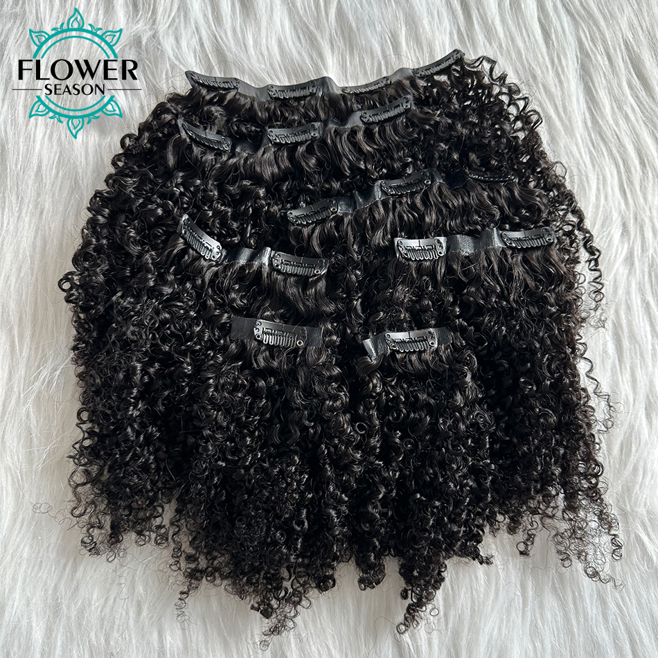 Afro Kinky Curly Ins Extensions Human Seamless PU Clip In Hair Skin Weft 8Pcs /Set 120G Full Head For Balck Wome