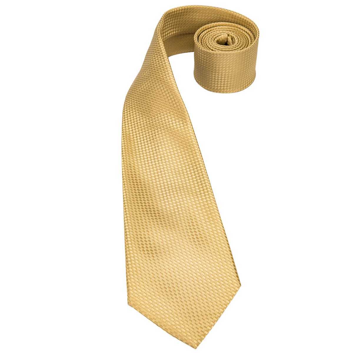 Hi-Tie Solid Gold w Silk Ties For Men Handky Cufflinks Set Fashion Gift For Mens Tie Wedding Business Necktie X2504071