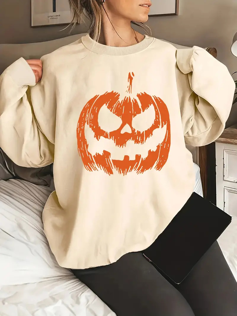 Women Halloween Pumpkin Sweater Brand Long Sleeve Round Neck Pullover Plus Size Casual Sweatshirt Fall Clothes