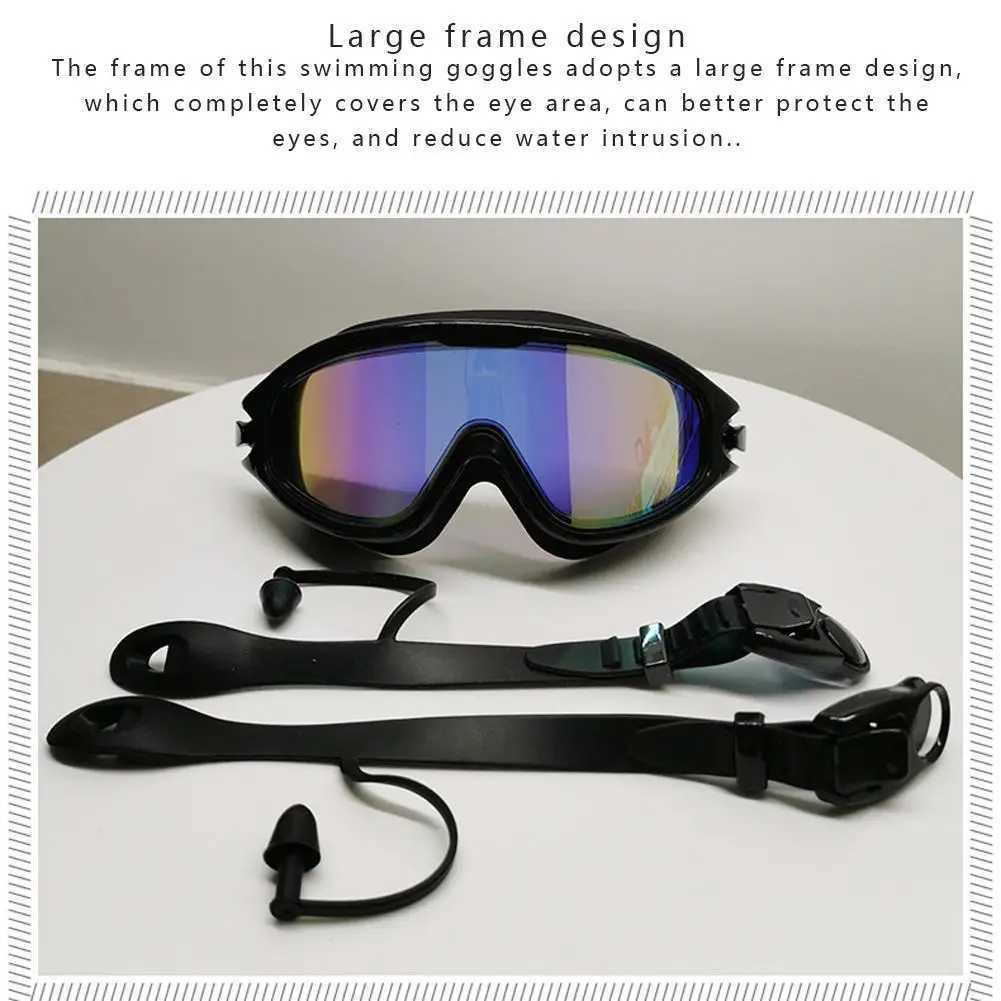 Adult integrated professional large frame swimming goggles electroplated lenses waterproof and anti fog lenses with ear clip glasses case CL240926