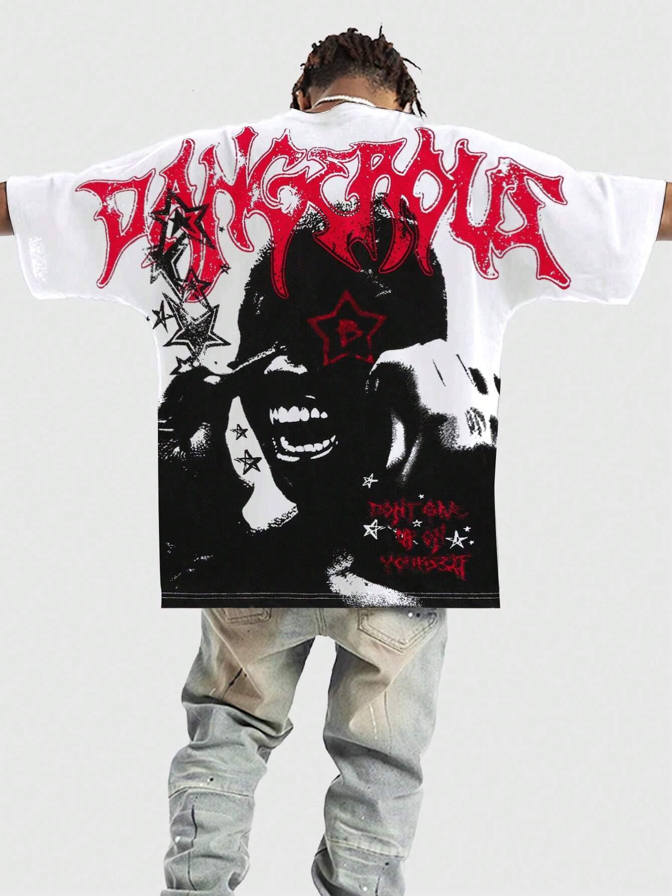 Mens Casual Letter Graphic Print Short Sleeve Round Neck T-Shirt, Summer