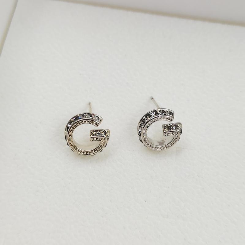 Designer earring premium sense zirconium full diamond S925 silver pin earrings female classic versatile temperament niche design double G earrings