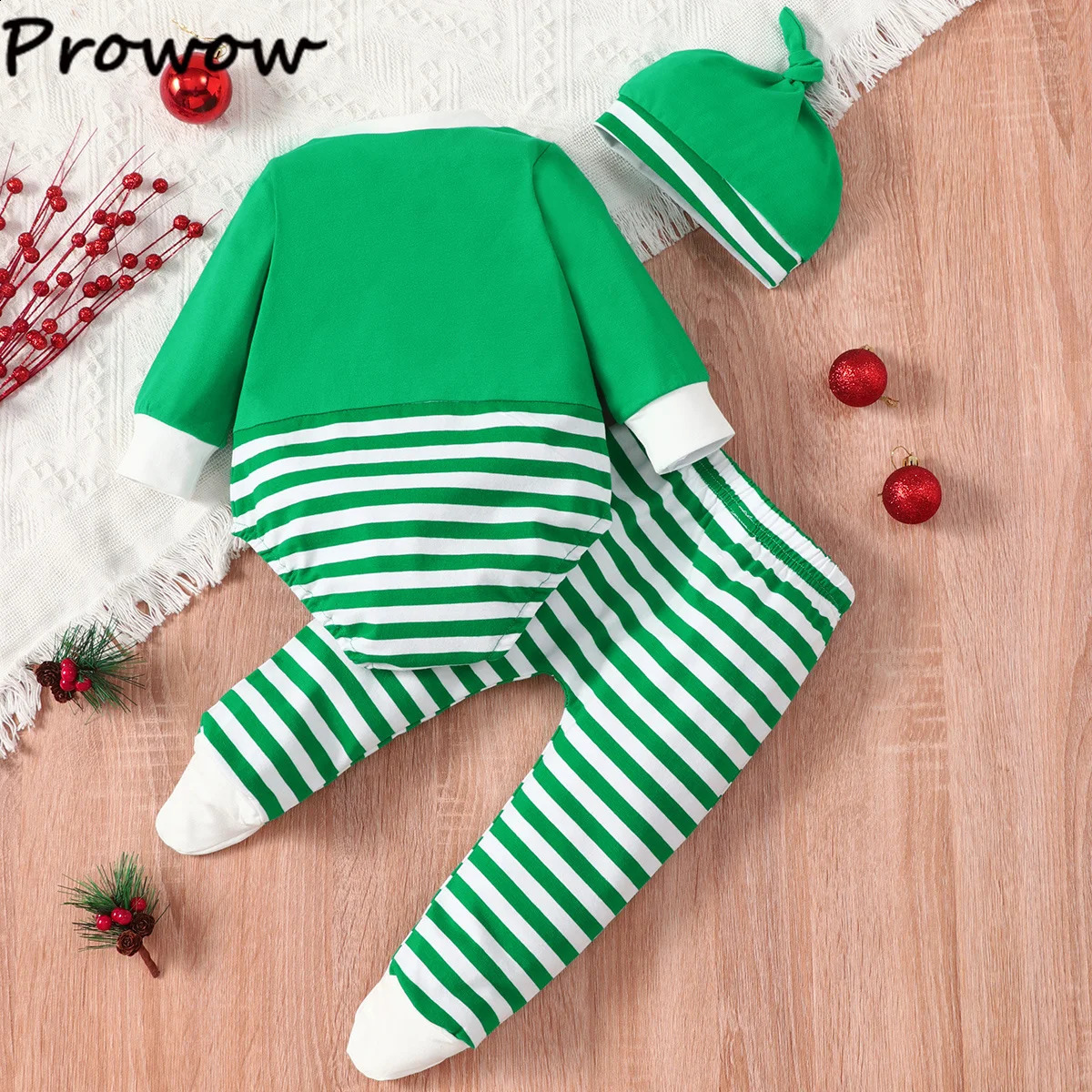 Prowow Baby Christmas Set Cartoon Deer Tight and Striped PantsChristmas Hat My First Costume for Boys Girls 240925