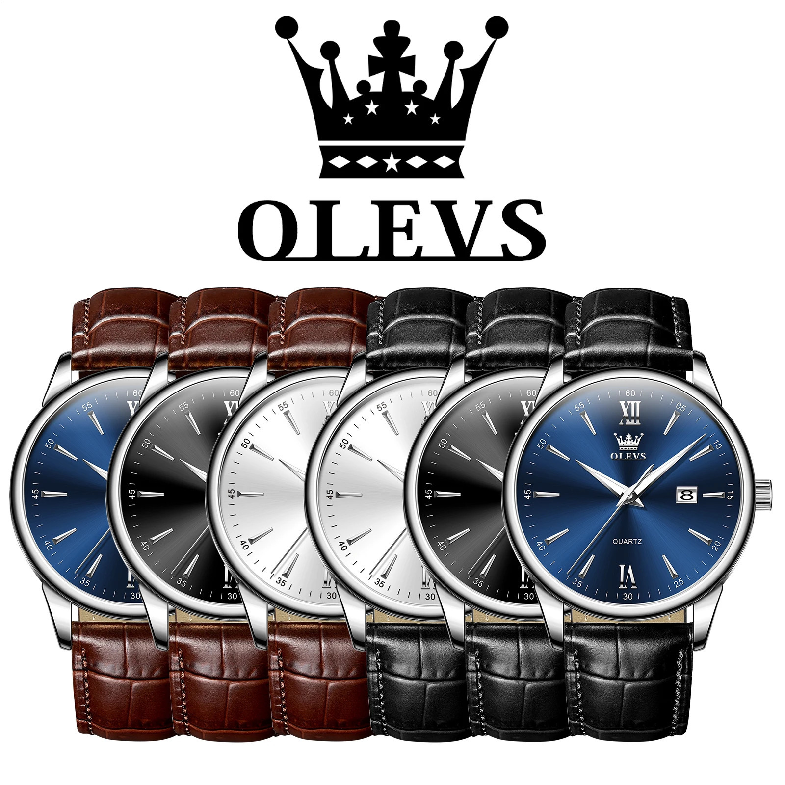 OLEVS Quartz Mens Watch Fashion Business Waterproof Leather Strap Classic Ultra Thin 6.5mm Date Dial Mens Watch 240927