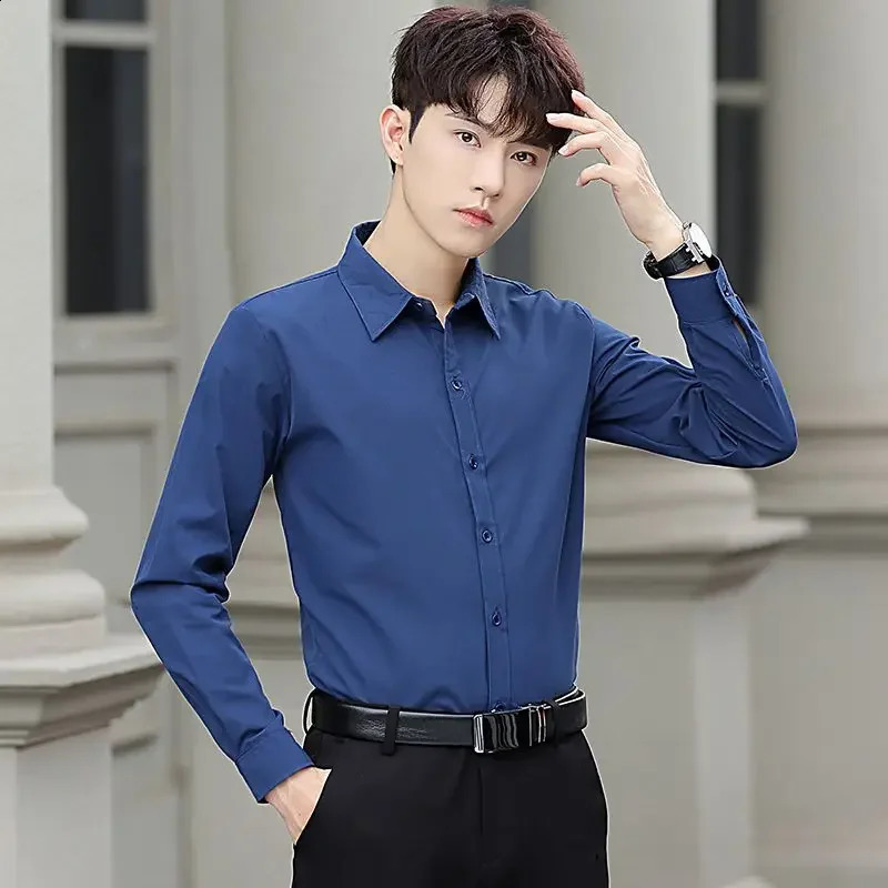 Shirts For Men Formal Plain Office Dress Man Shirt Black Regular Button Up Things With Vintage Asia Summer Sleeves S 240925 - view 4
