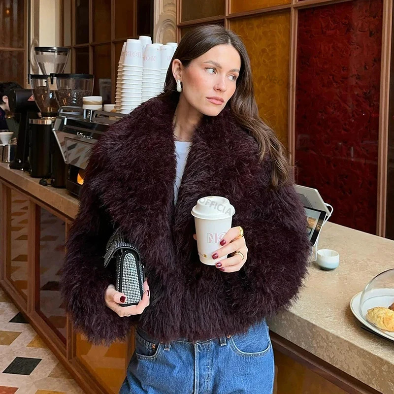 Neo Mint 2024 Winter Hot Trendy Iconic Blogger Fashion Bury Faux Coat Women Overcoat Girls Shawl Collar Lamb Fur Jacket