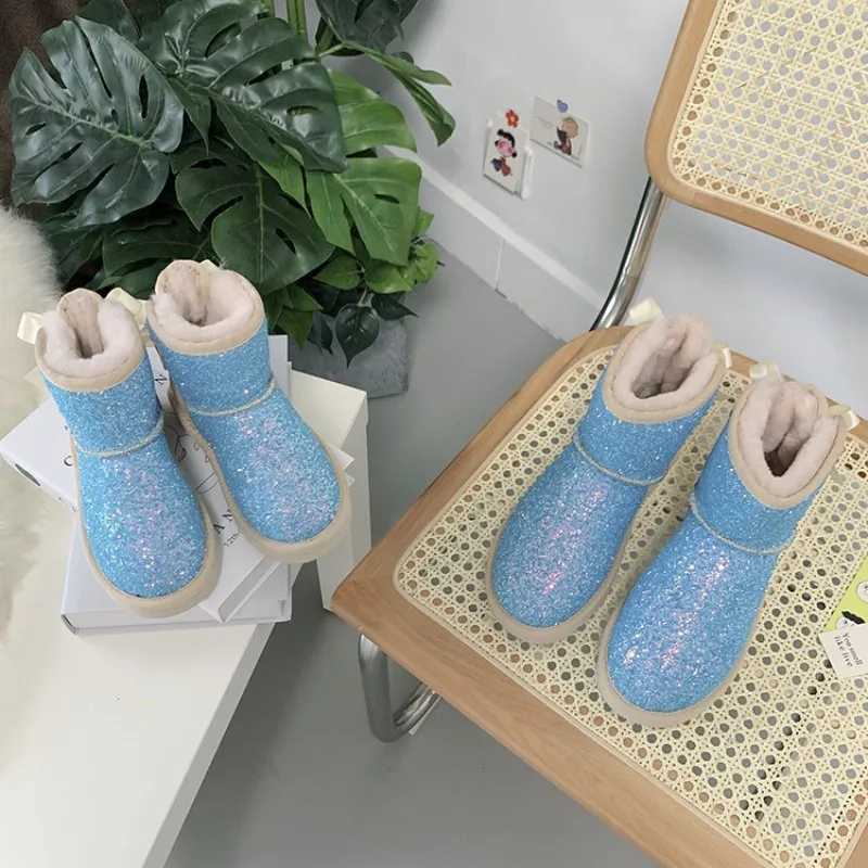 Boots Winter Children Snow Boots Bowknot Plush Thickened Warm Kids Shoes Boys and Girls Cotton Boot botas nia Q240925