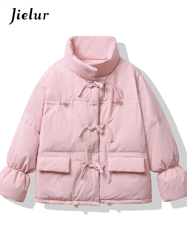 Jielur Light Blue Korean Sweet Fashion Classic Button Loose Female Parkas Basic Simple Casual Chic Pockets 5-colors Women Parkas 240919