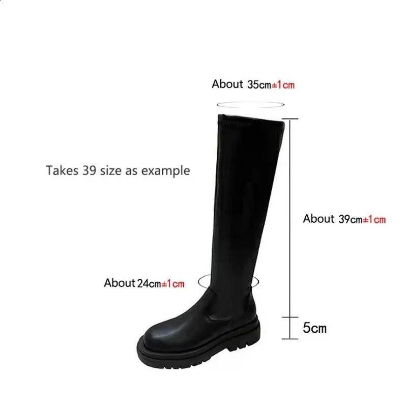 Elastic modern womens knee high boots fashionable round toe shoes autumn thick high heels womens long boots 240930