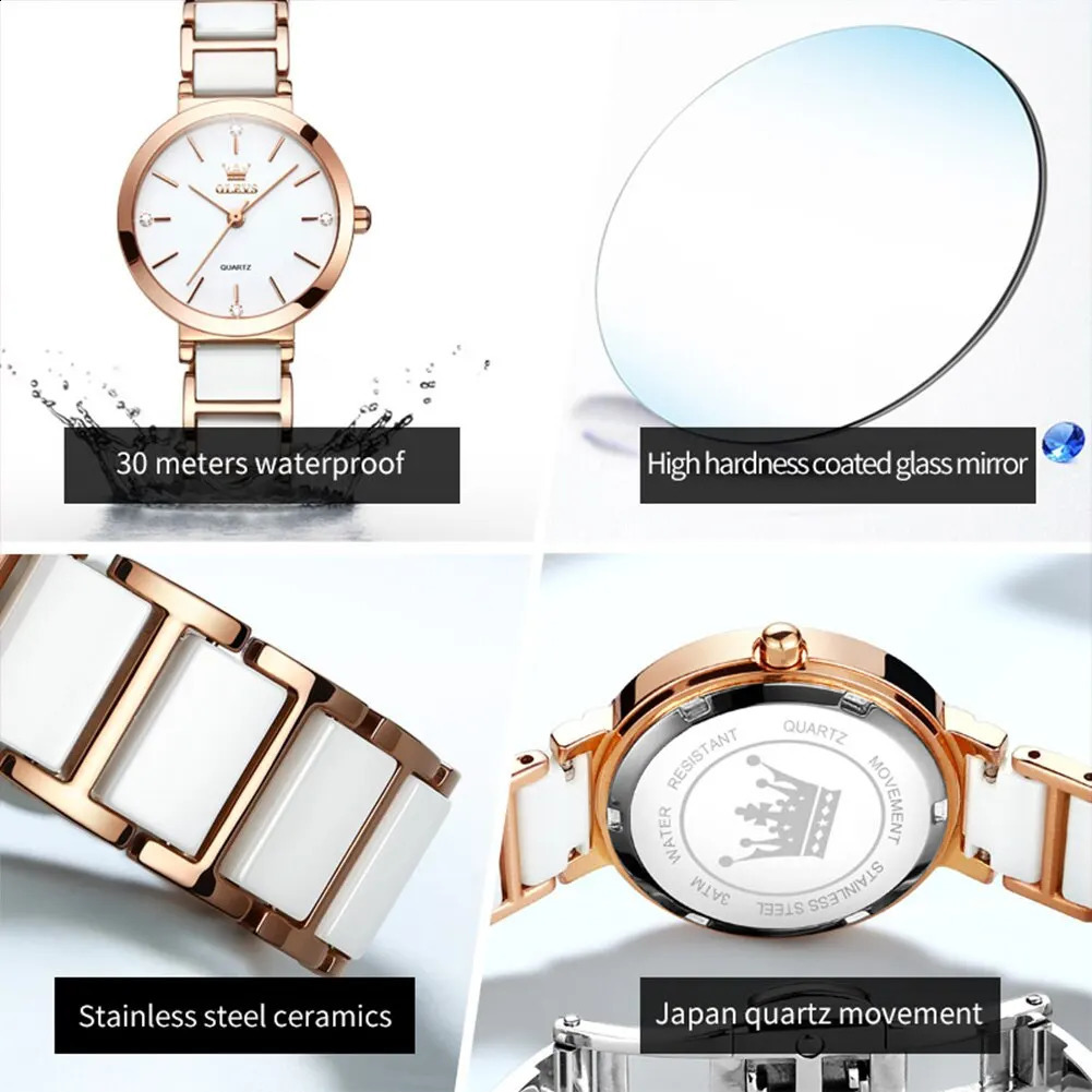 OLEVS Fashion Womens Watch Relogio Feminino Rose Gold Watch Womens Quartz Watch Ceramic Strap Clock Reloj Mujer 240924