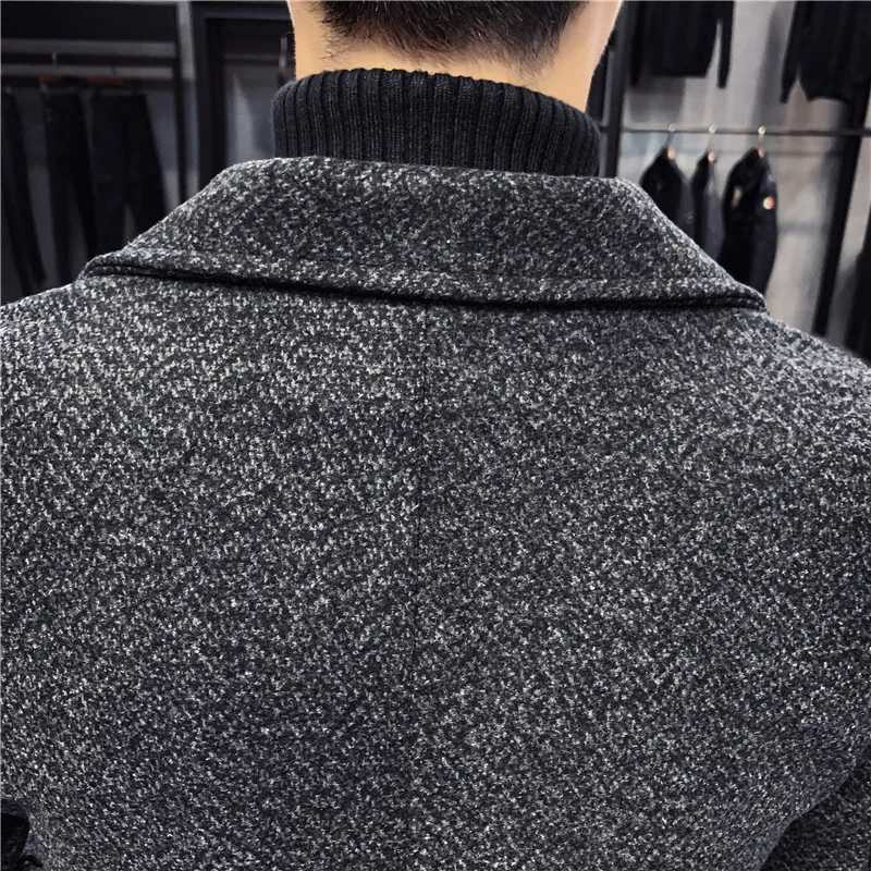Mens thick wool blended trench long casual top fashionable warm jacket lapel coat plus size 5XL mens ultra-thin windproof machine W240925