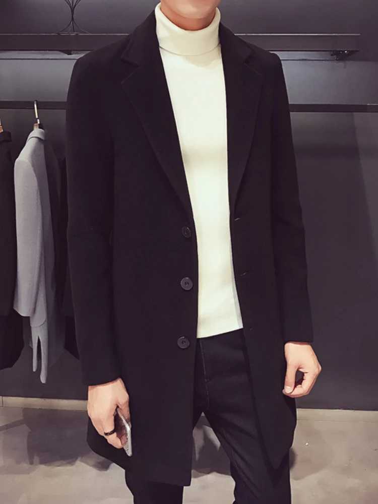 Mens long cotton jacket 2023 autumn and winter new wool blend solid color casual business fashion ultra-thin windproof jacket mens clothing W240925