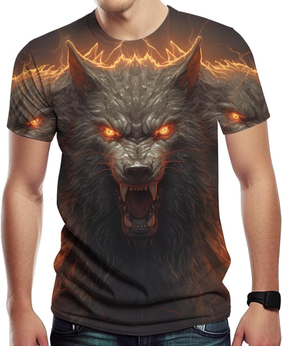 Mens T shirt Mens Wolf Pattern T-Shirt 3D Print T-Shirt Men Novel Graphic Tee Summer Short Sleeve graphic tee Casual tops summer clothes Short sleeve
