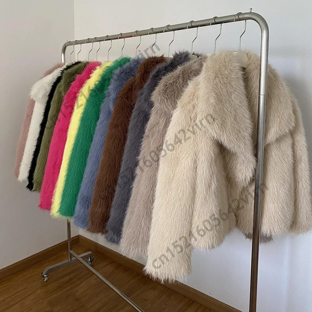 2024 Winter Faux Coat For Women Brand Fashion Fake Fox Fur Jacket Design Big Collar Chic Girls Outerwear Overcoat