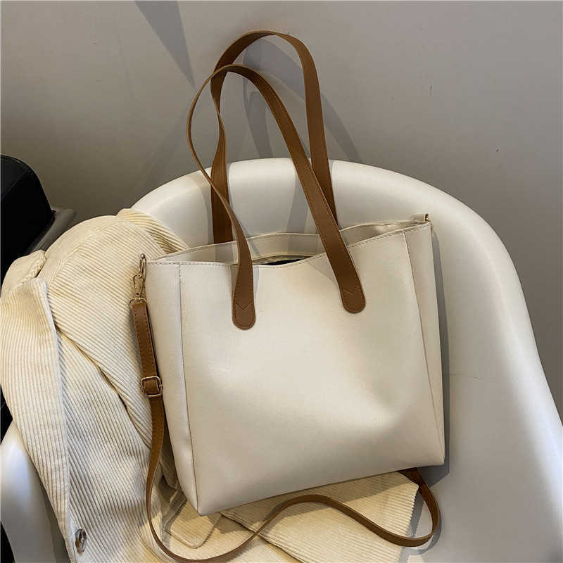 CMM Popular Large Bag Female Autumn Winter New Soft Leather Tote Bag Versatile College Student Class One Shoulder Messenger Bag