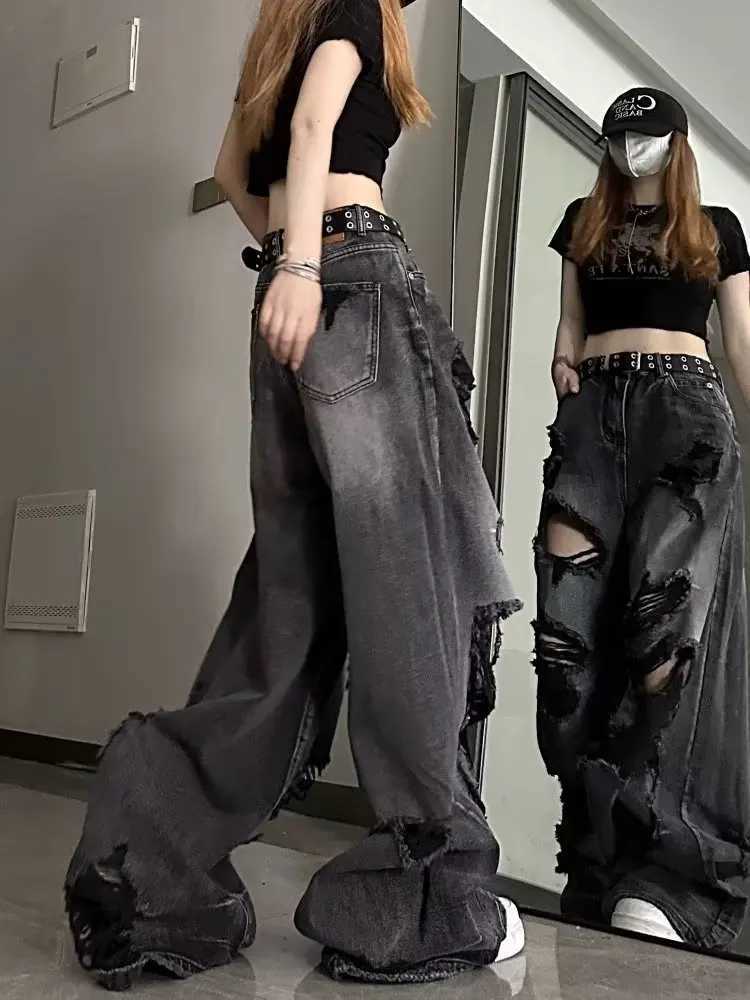 Niche Design Jeans High Street Heavy Industry Wide Leg Pants High-end Floor Length Pants Trendy Brand Womens JeansX2409