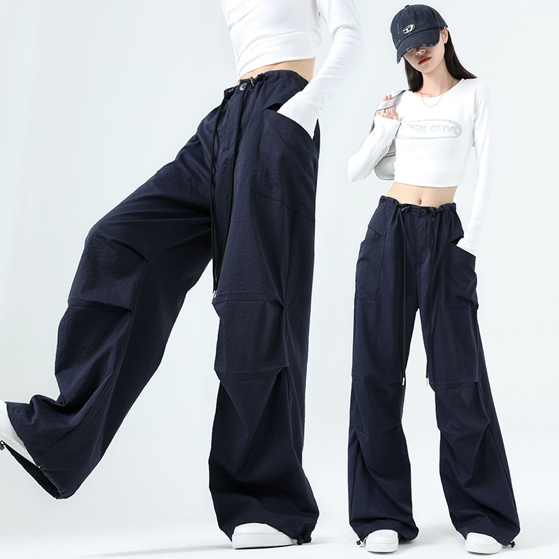 Blue American work women's summer thin 2024 new high waist slimming parachute quick drying casual wide leg pants