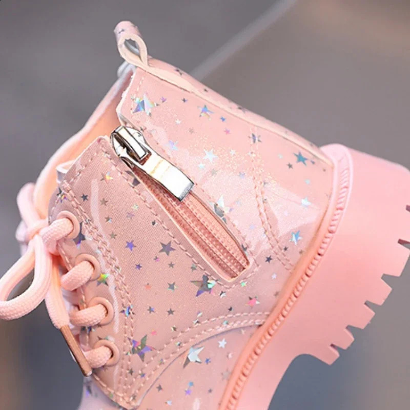 Autumn baby girl riding boots spring PU leather printed star ankle for children fashionable childrens casual shoes 240925