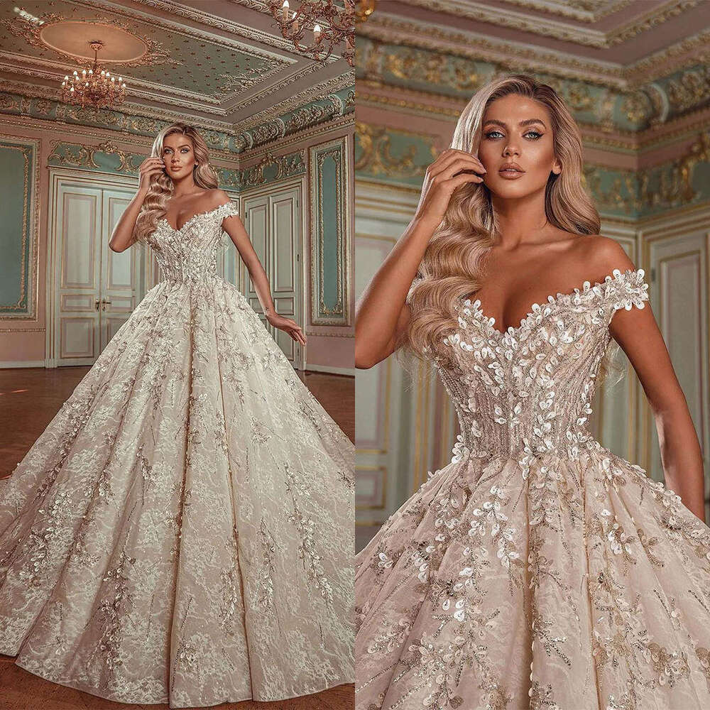 Arrival New Dresses Ball Gown Off The Shoulder Appliques Sequins Or Length Sparkg Bride Wedding Dress Custom Made