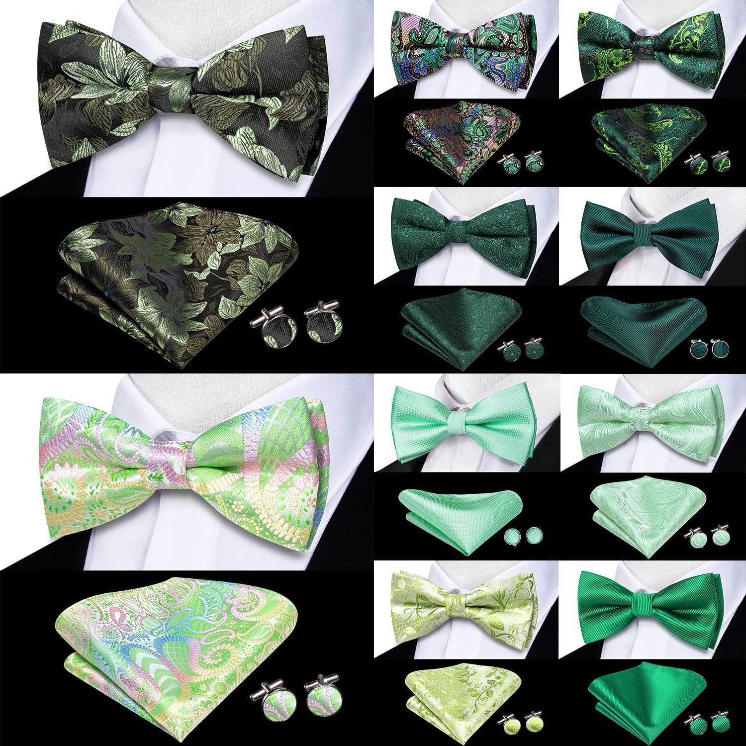 Sage Mint Grass Teal Green Silk Mens Tie Hankerchief Cufflink Set Pre made Knot Tie Y240925