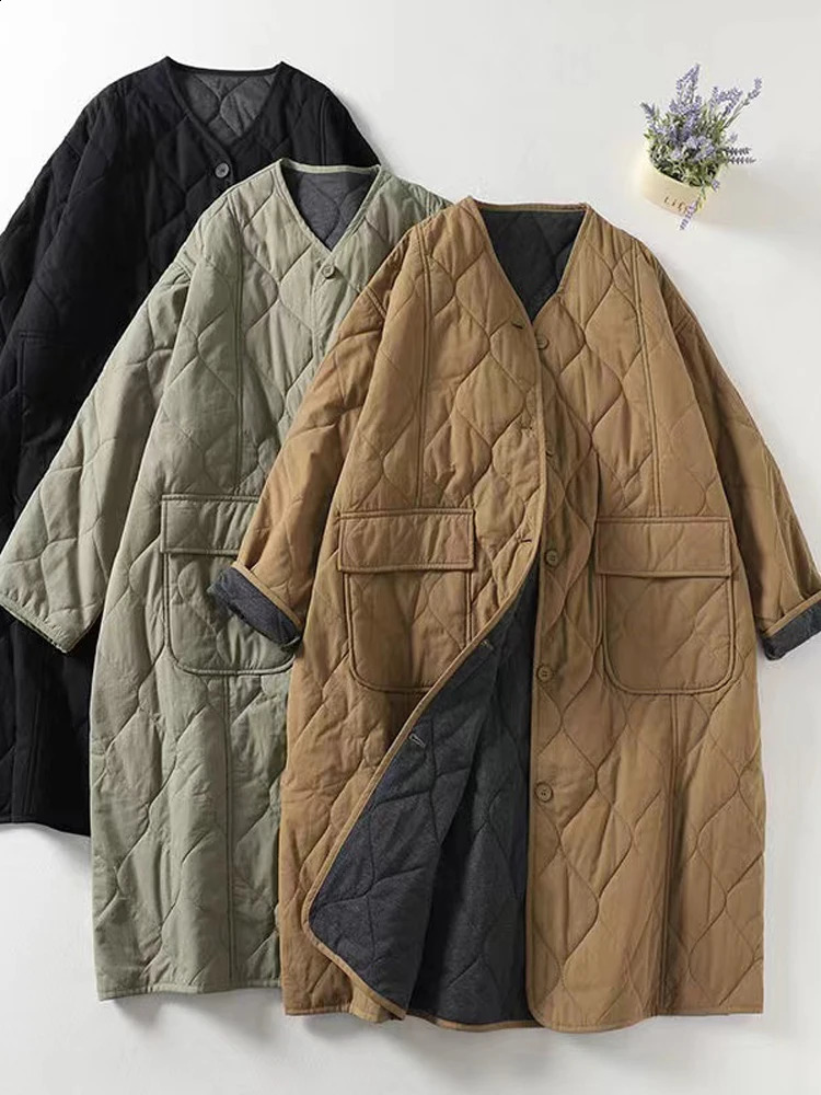 Oversized Women Parkas 2024 Collarless Long Sleeve Single-breasted Ladies Winter Coat Casual Thick Warm Outerwear Overcoat 240918