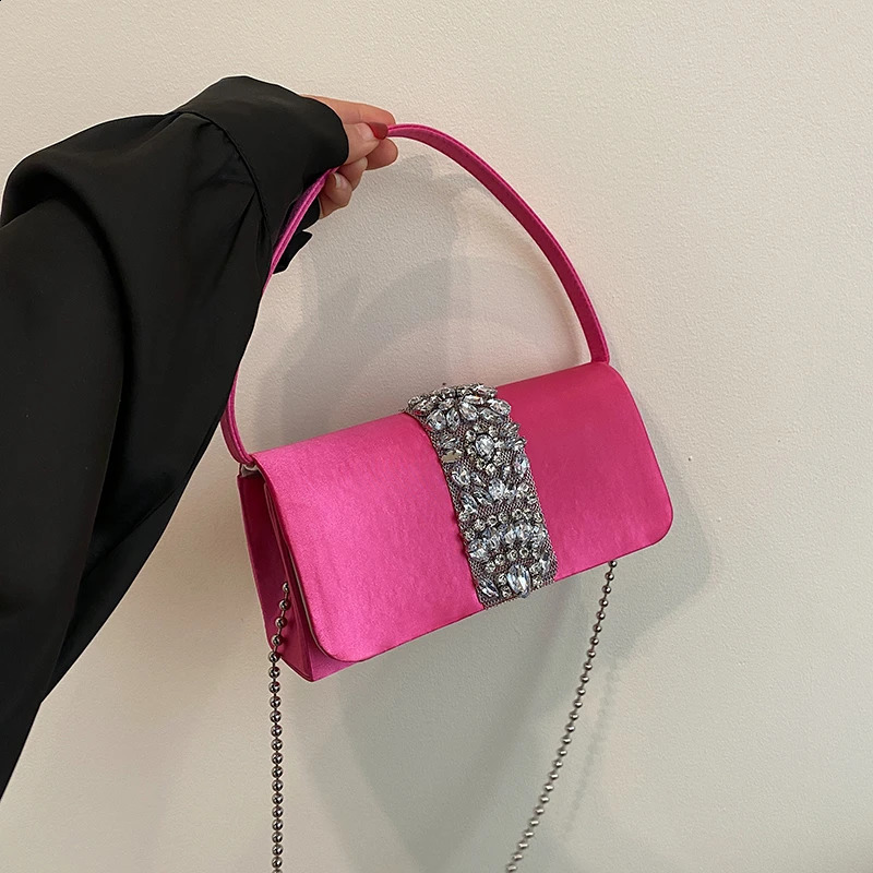 Small Square Chain Nylon Handbag Buckle Diamond Fashion Shoulder Bag 2024 Party Simple Shining Style Bolso 240923