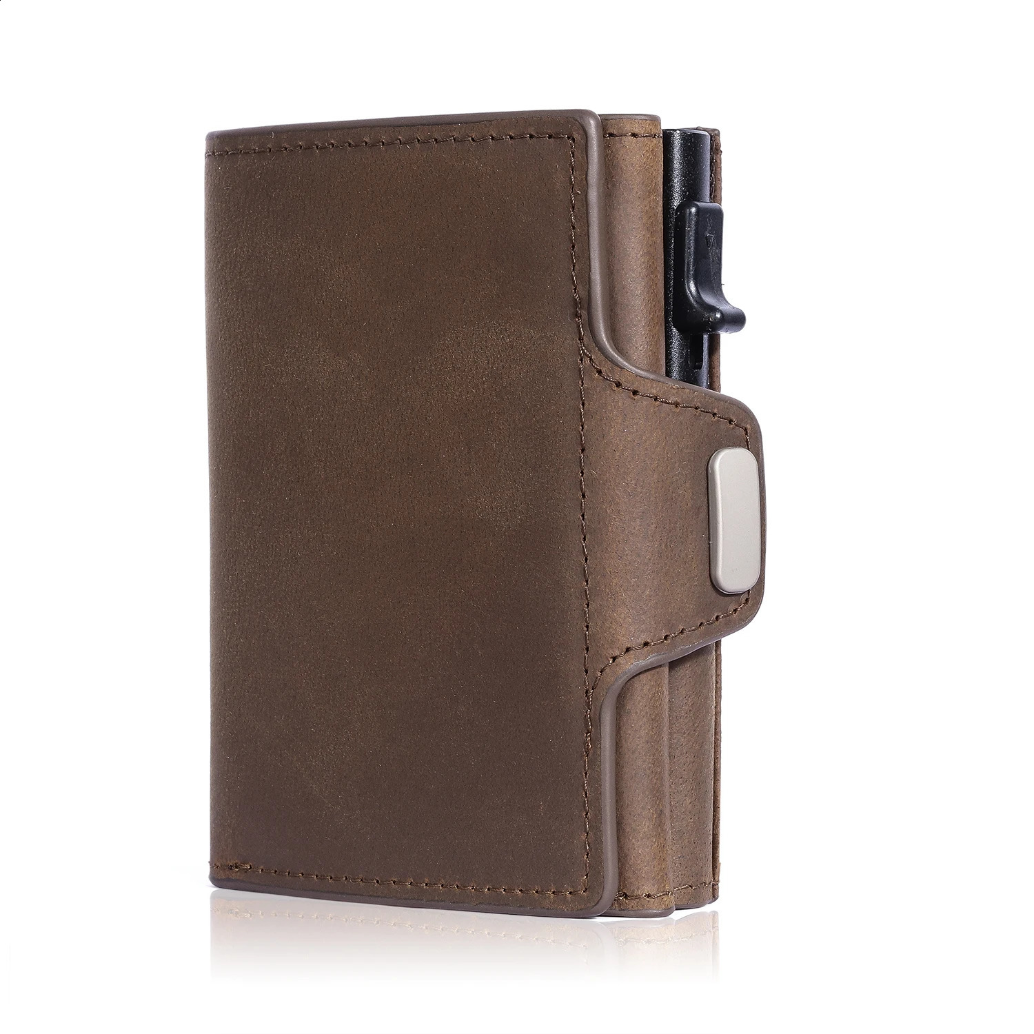Pop-Up Credit Card Case RFID Protection Genuine Leather Wallet with Compartment Notes Coins for Men and Women 240924 4