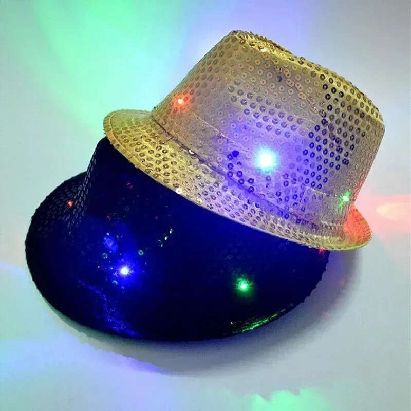 LED Up Jazz Light Flashing Fedora Trilby Sequins Caps Fancy Dress Dance Party Hats Unisex Hip Hop Lamp Luminous Hat Fy3870 Sep01