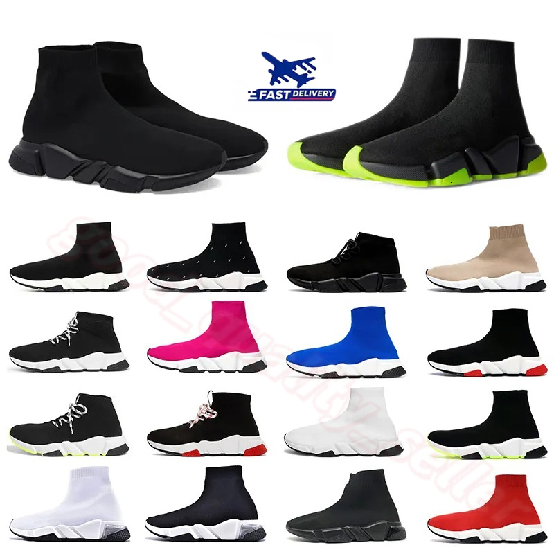 Designer sock shoes men women Graffiti White Black Red Beige Pink Clear Sole Lace-up Neon Yellow socks speed runner trainers flat platform sneakers casual