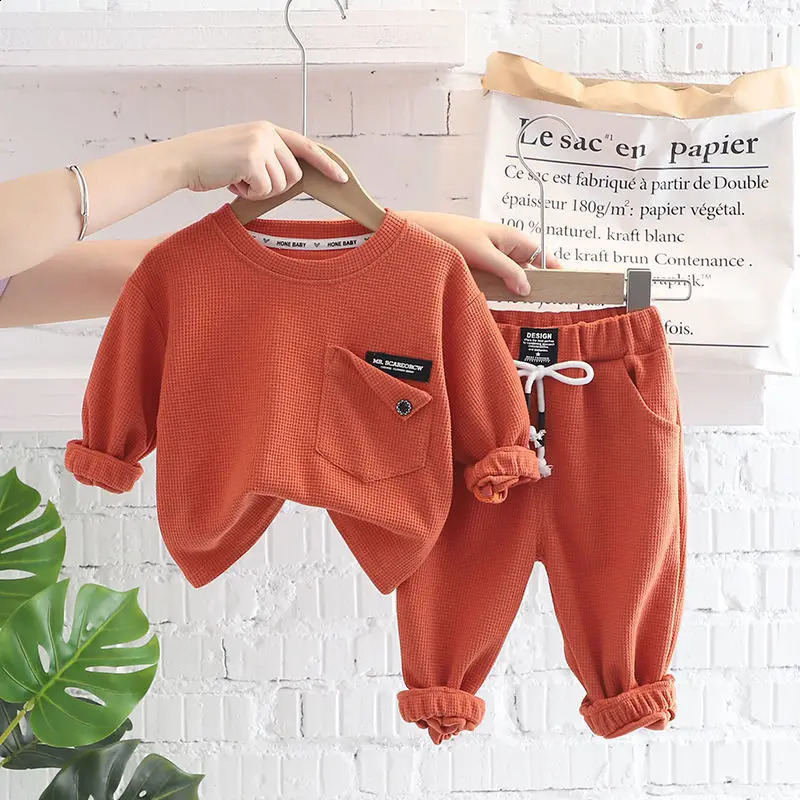Baby set boys sportswear spring and autumn clothing solid color small mediumsized children handicrafts 240925