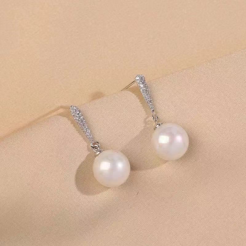 Elegant Designer Simulated White Ball Pearl Earrings for Women 18K Gold Silver CZ Crystal Pearl Drop Earring Wedding Jewelry Gift Accessory Wholesale 
