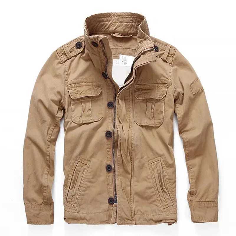 Mens cargo denim jacket casual cotton comfortable multi pocket loose jacket mens tactical jacket mens CL240926