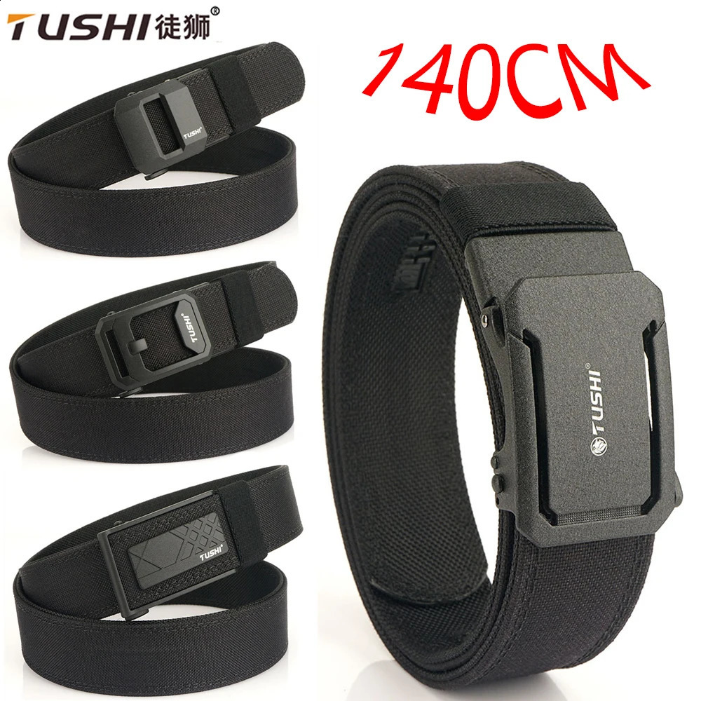TUSHI 140CM mens military tactical belt sturdy nylon heavy-duty hard belt suitable for mens outdoor leisure belt automatic waist belt 240925