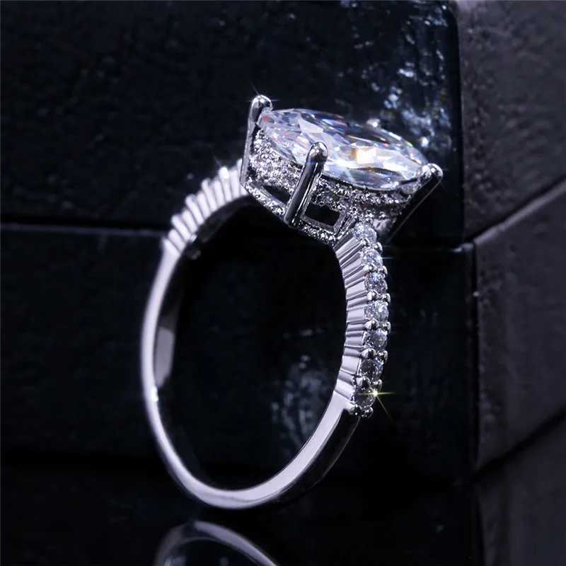 925 Sterling Silver Oval Finger Ring Band Dazzling Brilliant CZ Stone Prong Setting Classic Wedding Anniversary GiftXJ250514