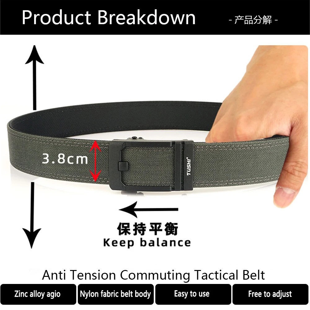 TUSHI 3.8CM mens hard tactical strap with metal automatic buckle IPSC gun strap 1100D nylon military strap outdoor sports girl 240925