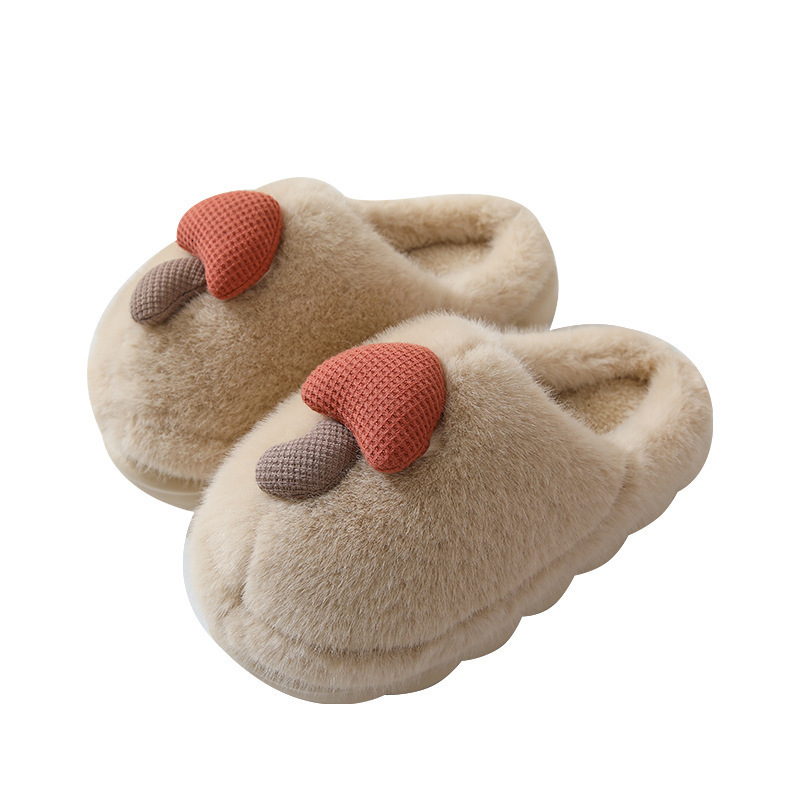 Family Matching Mushroom Printed Cotton Footwear - Warm, Non-Skid Slippers Ideal for Home Wear During Cold Seasons
