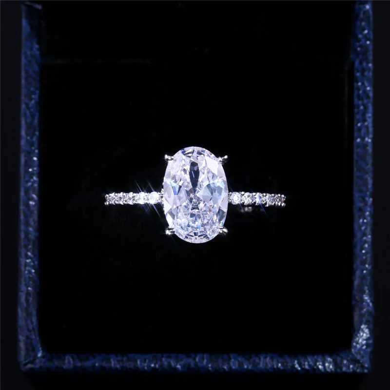 925 Sterling Silver Oval Finger Ring Band Dazzling Brilliant CZ Stone Prong Setting Classic Wedding Anniversary GiftXJ250514