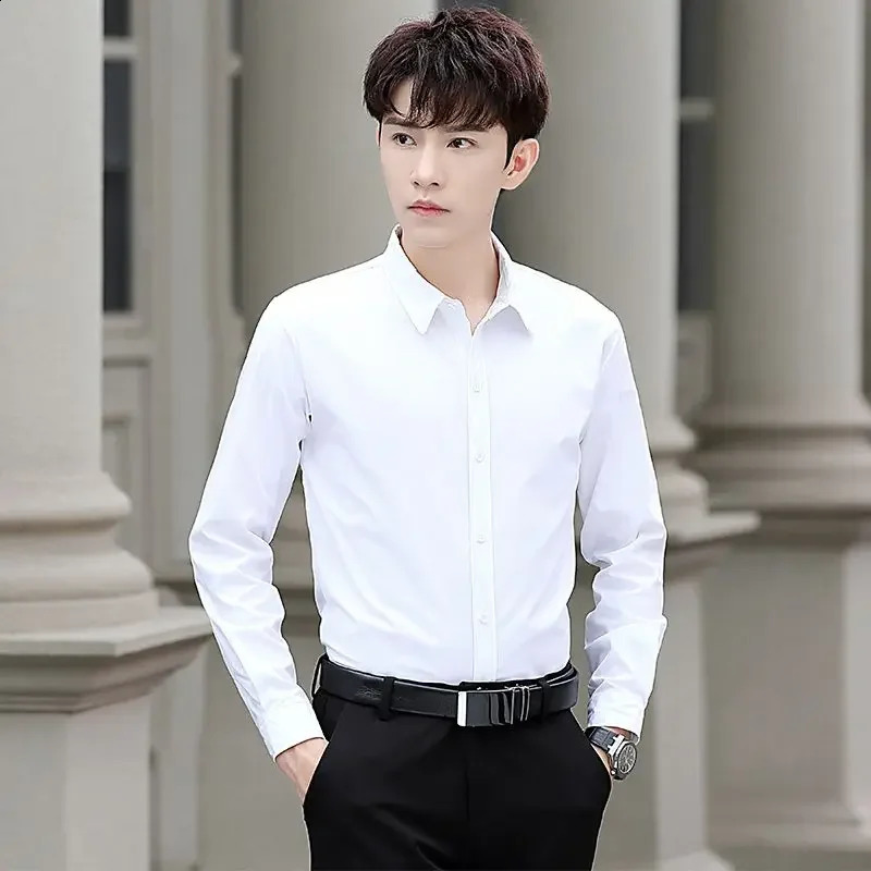 Shirts For Men Formal Plain Office Dress Man Shirt Black Regular Button Up Things With Vintage Asia Summer Sleeves S 240925 - view 7