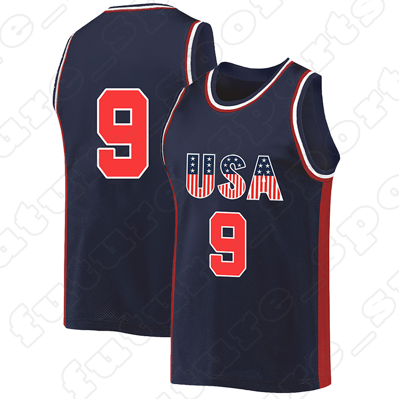 Men's Blue Basketball Jerseys New 9 Stripes Round Neck America Flag Embroidered Stitched Sleeveless Breathable Tank Top For Competition And Training